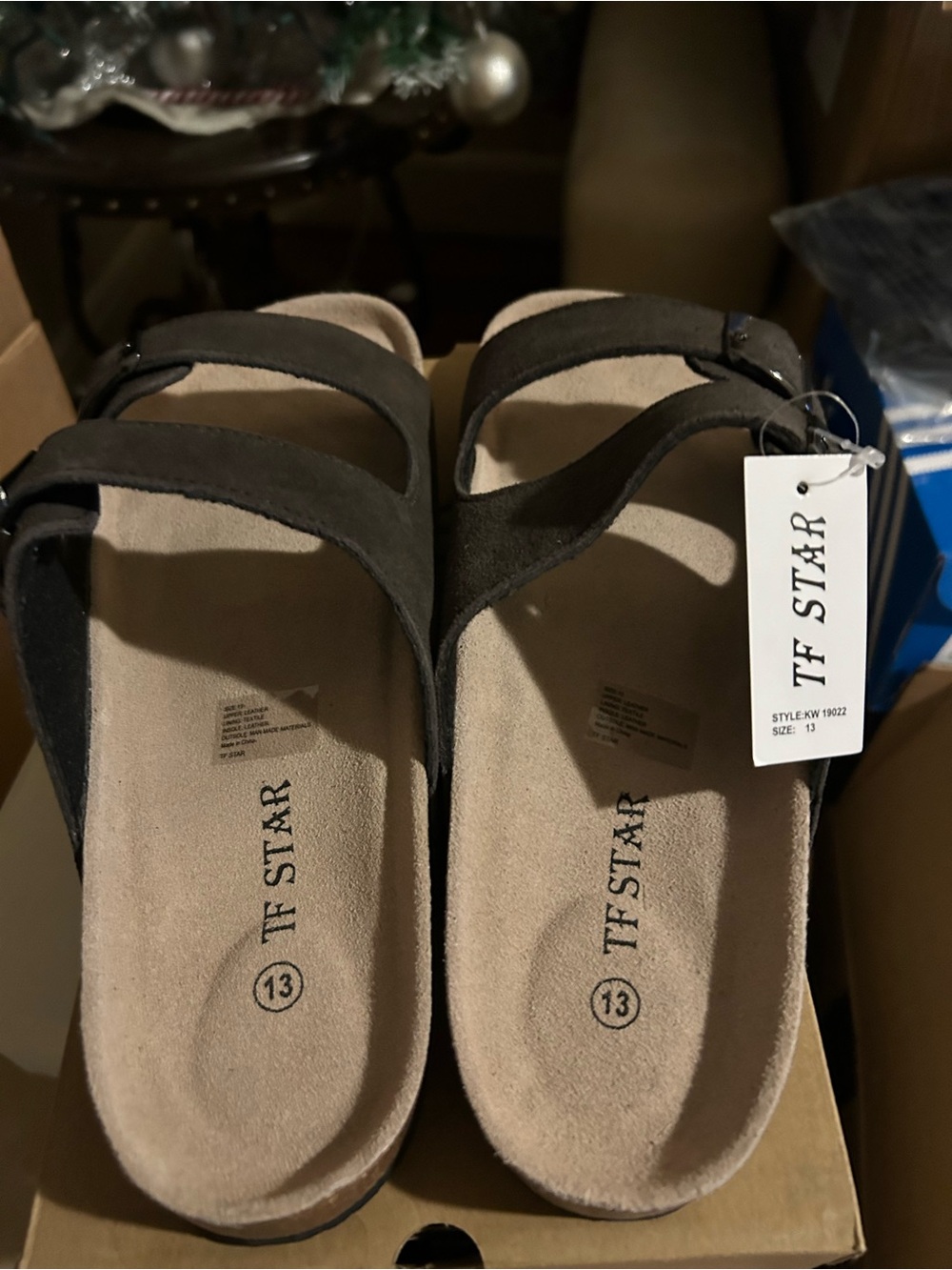 TF Star Men's Black Suede Double-Strap Slide Sandals